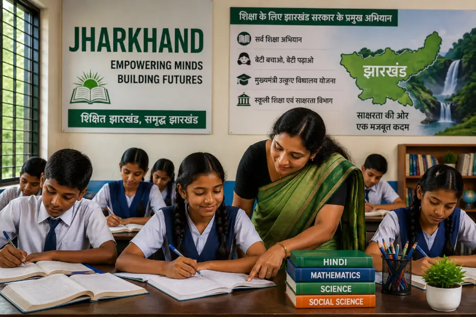 झारखंड की शिक्षा व्यवस्था और विद्यार्थियों का अध्ययन करते हुए विद्यालय का दृश्य