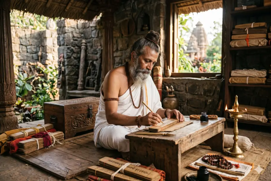 महान कवि कालिदास संस्कृत साहित्य की रचना करते हुए
