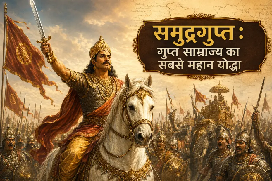 समुद्रगुप्त युद्ध के दौरान अपनी सेना का नेतृत्व करते हुए